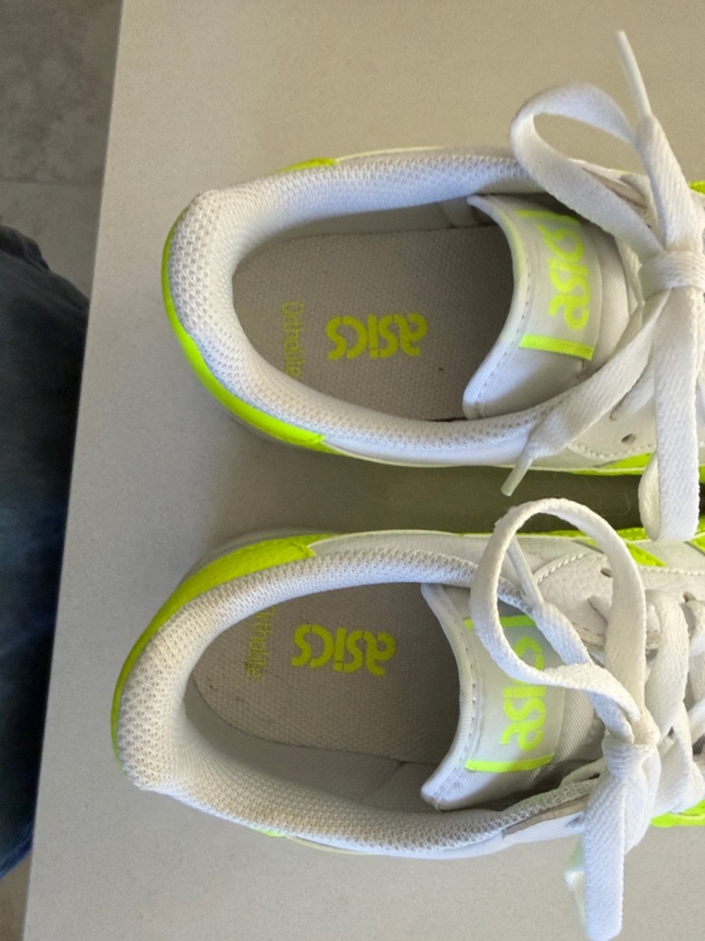 Asics White chunky Sneakers with Neon Yellow Accents.Used only one time. - Picture 9 of 11